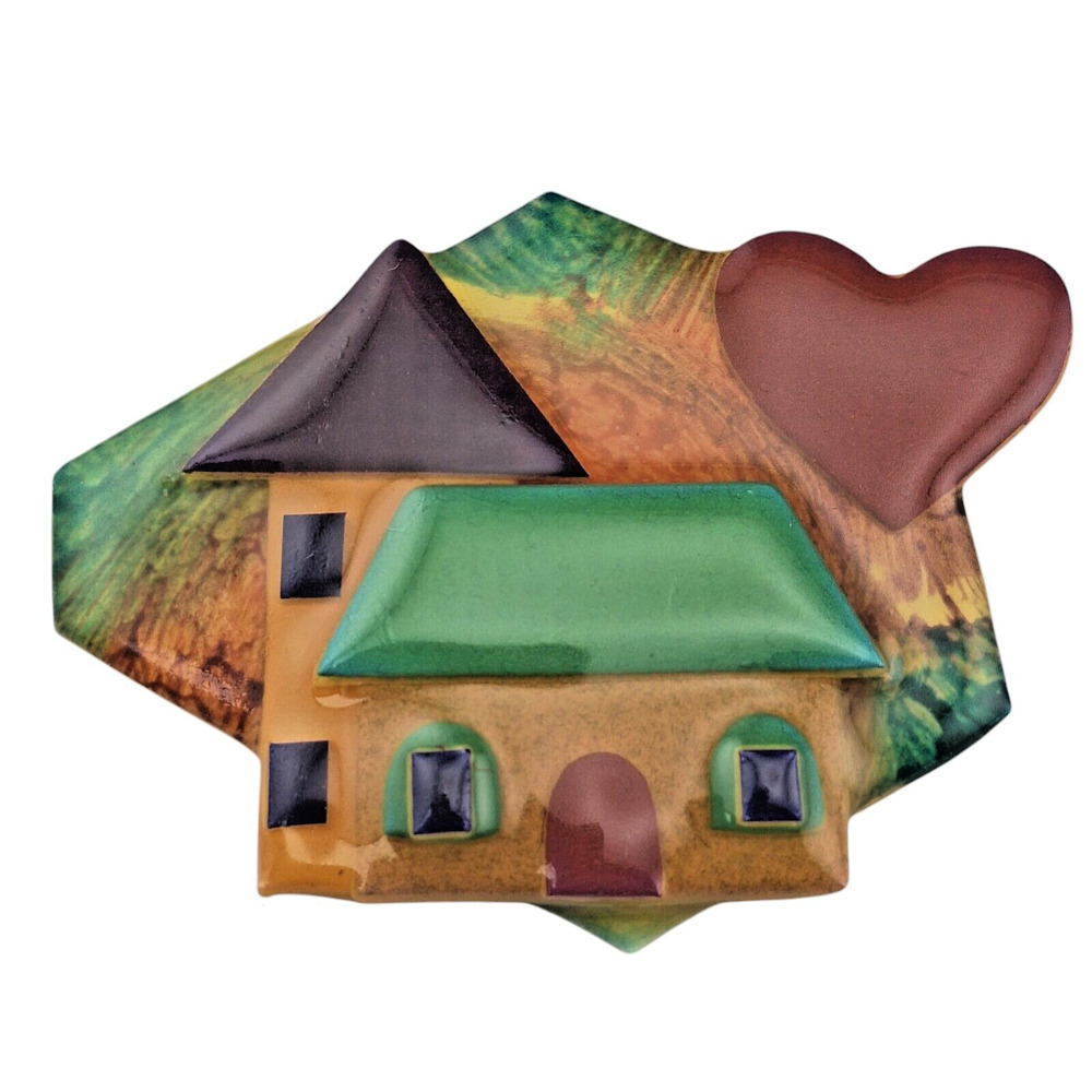 Vintage Designs By Lucinda House Pin Tuscany Home Heart Wearable Art Brooch